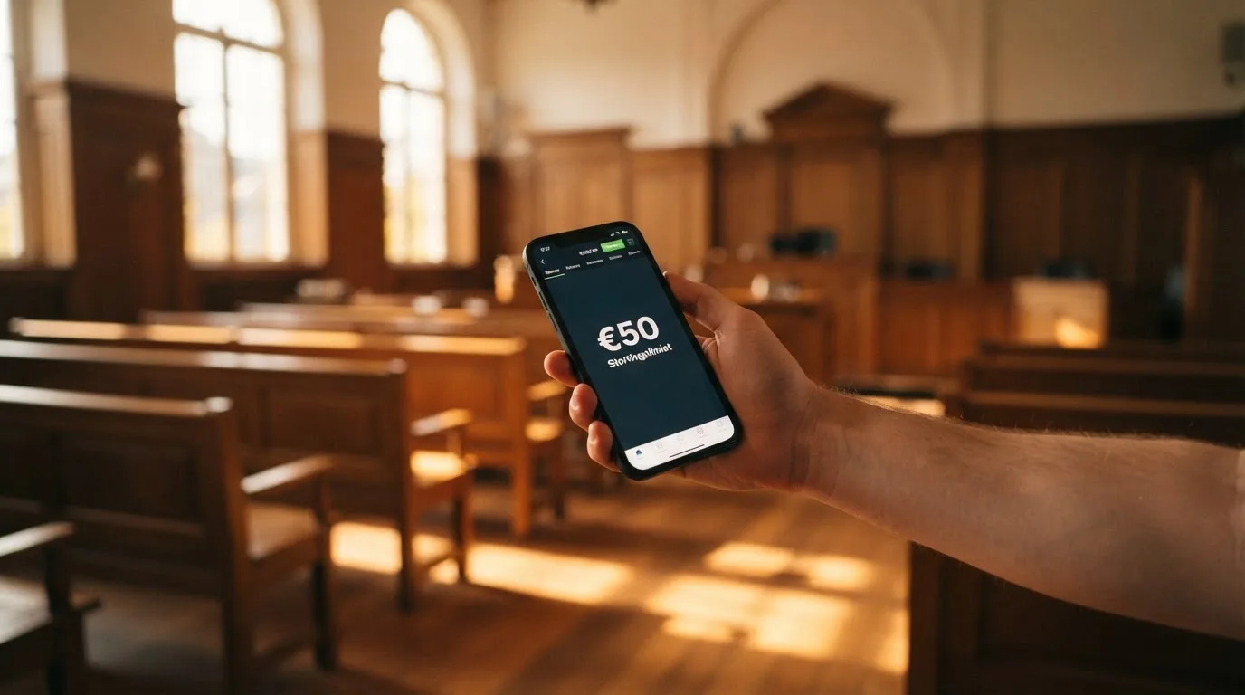 Een lege rechtszaal met houten banken in het ochtendlicht